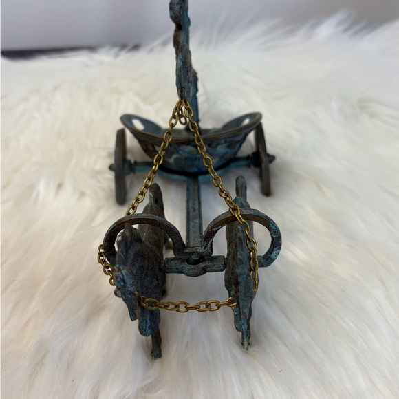 Vintage Bronze Chariot Figurine with Blue Accents - Picture 6 of 9